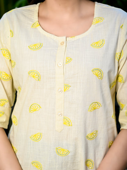 Lemon Embroidered Cotton Top