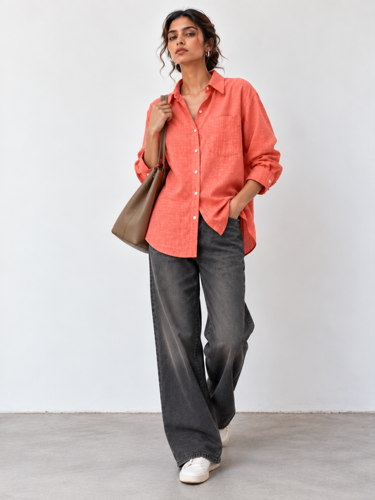 Salmon Orange Cotton Shirt