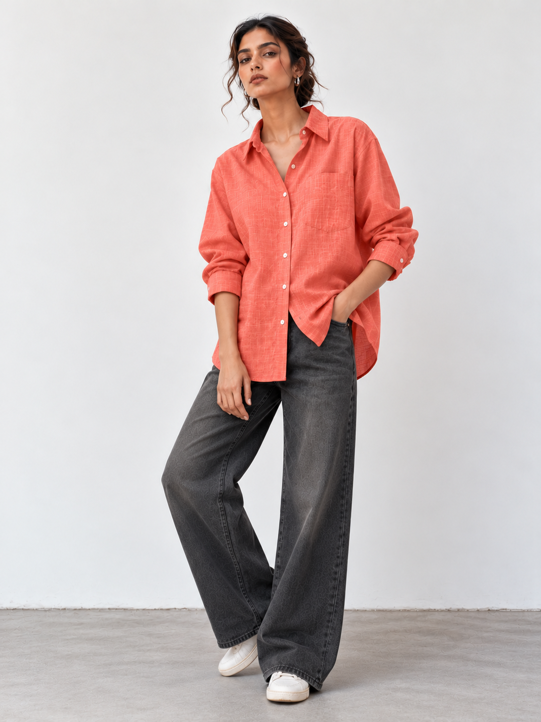 Salmon Orange Cotton Shirt