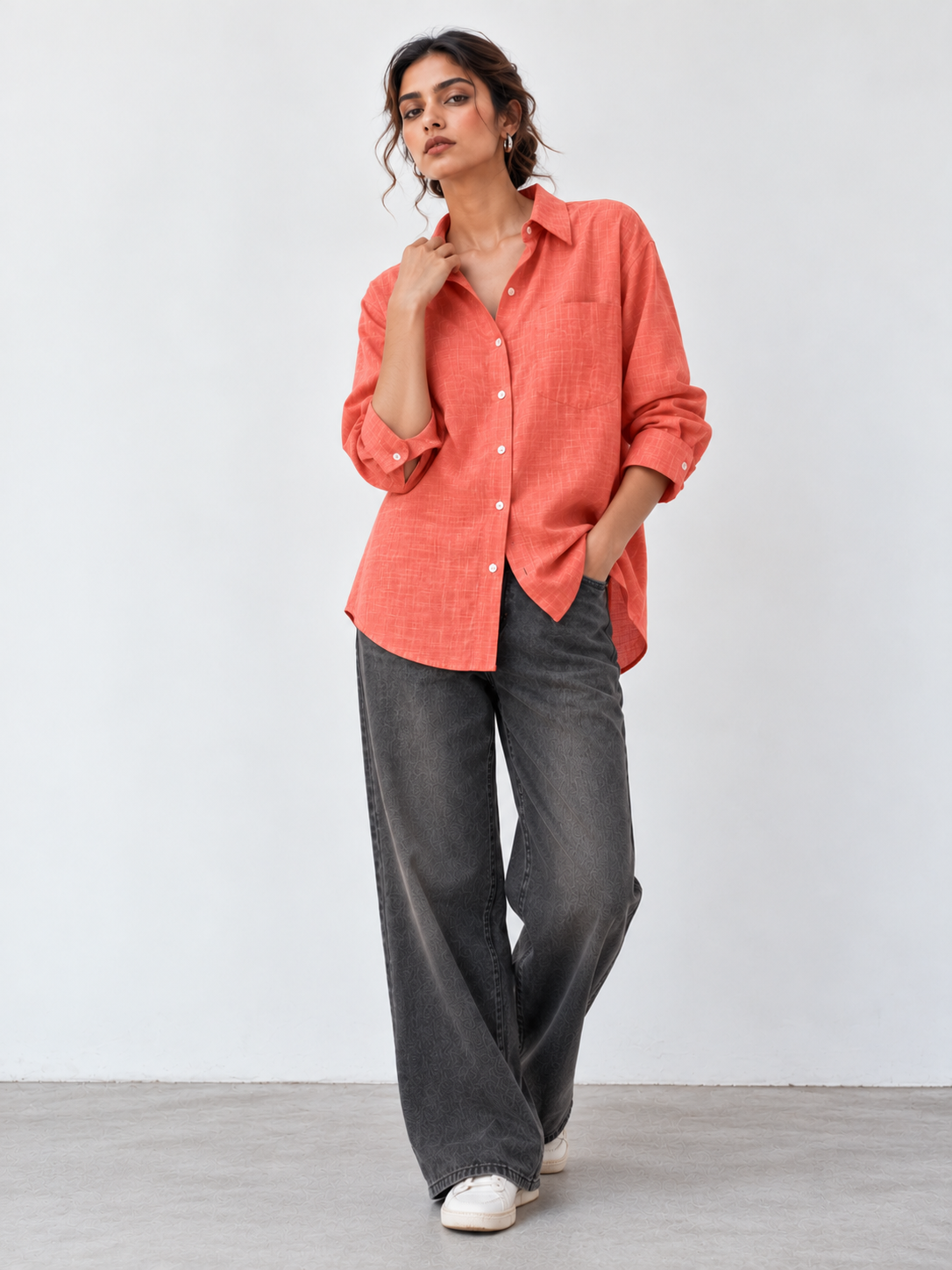 Salmon Orange Cotton Shirt