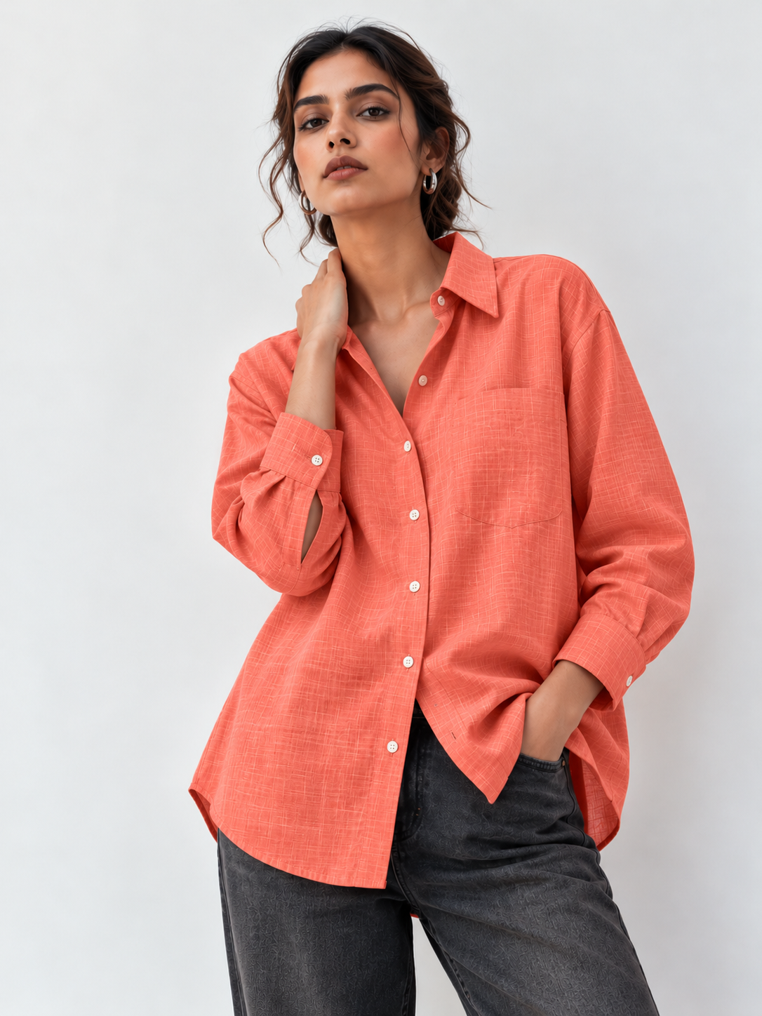 Salmon Orange Cotton Shirt