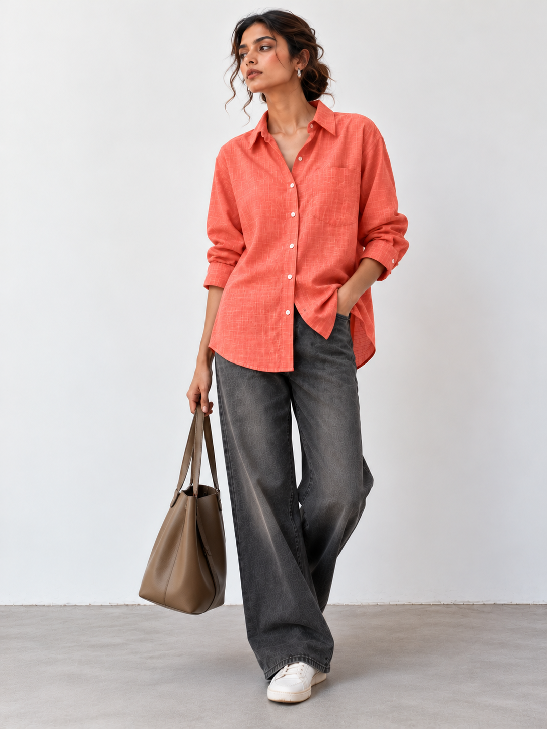 Salmon Orange Cotton Shirt
