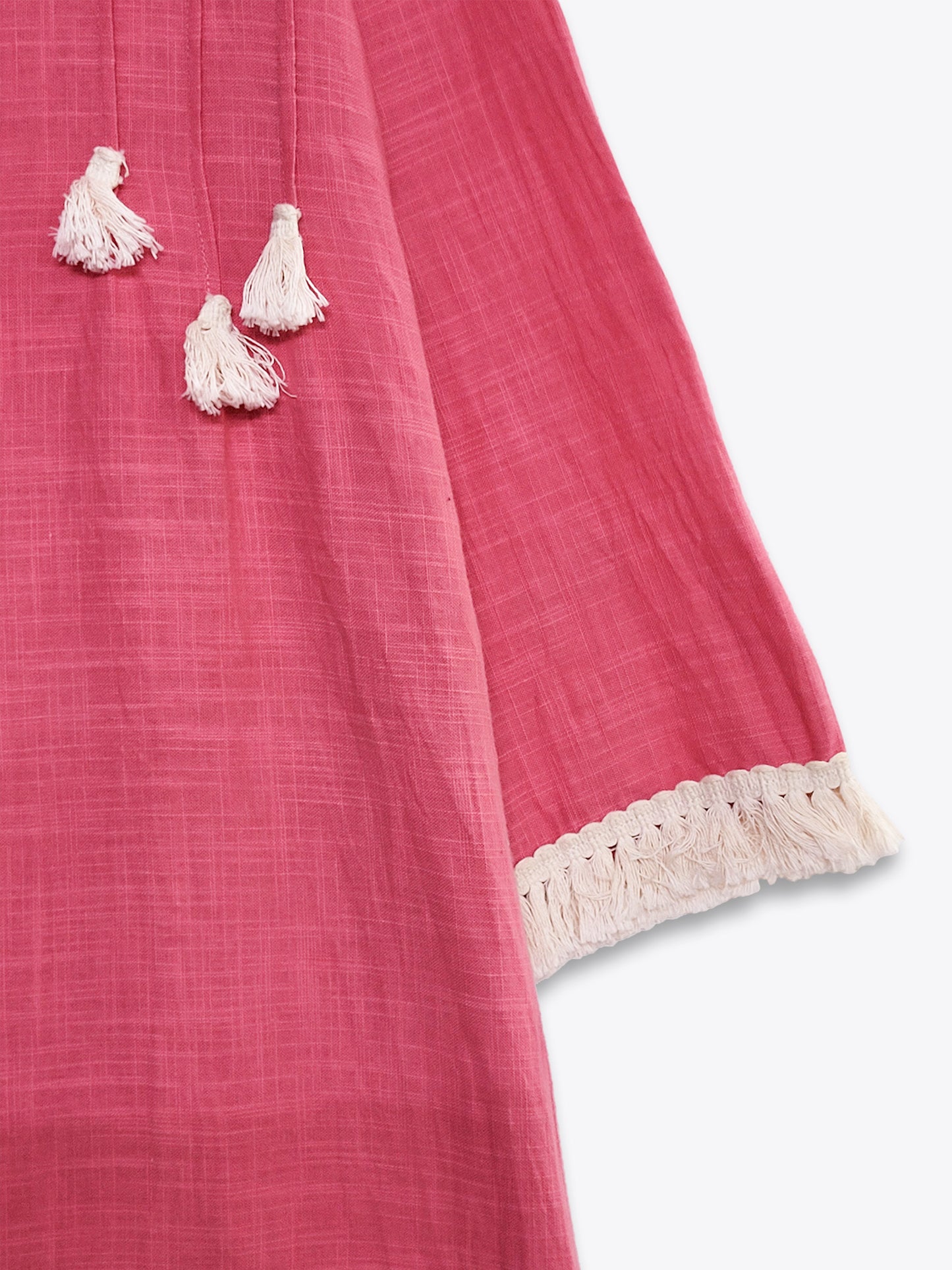 Flamingo Pink Embellished Cotton A-Line Kurta Set