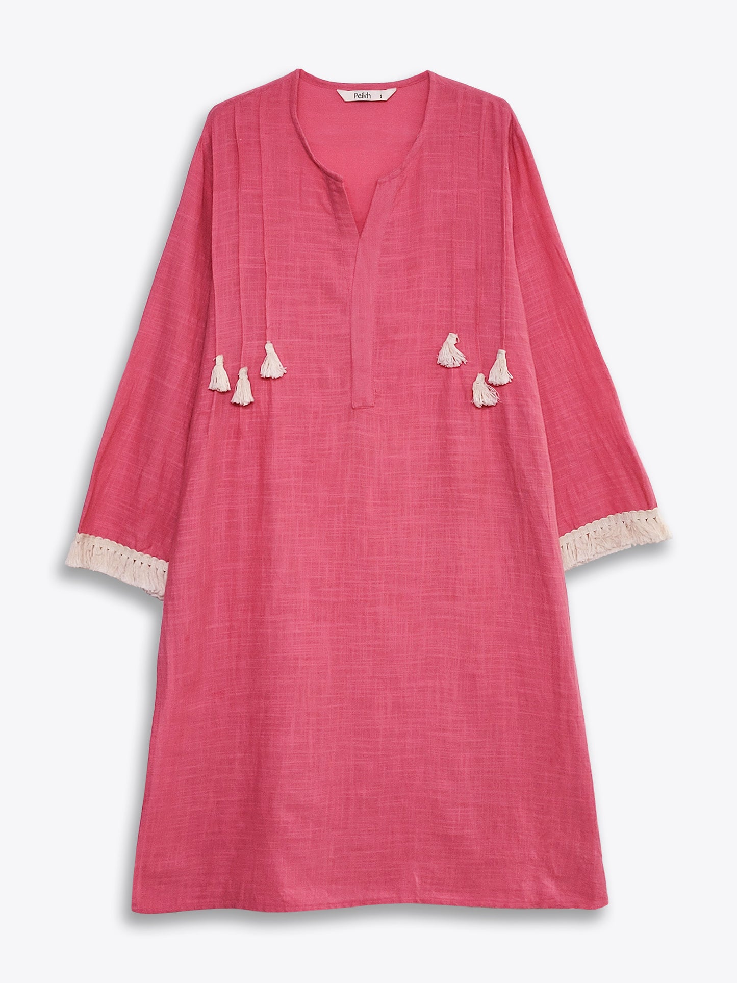 Flamingo Pink Embellished Cotton A-Line Kurta Set