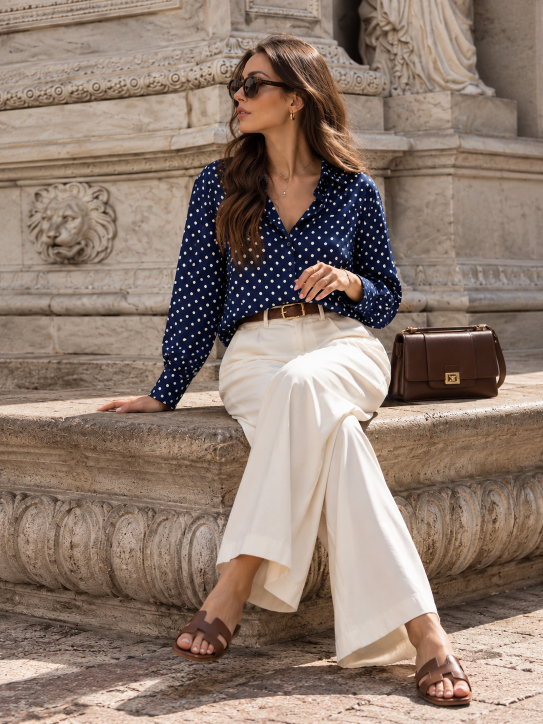 Navy Polka Dot Cotton Shirt