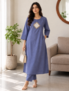 Mirror Work Powder Blue Cotton Kurta Set