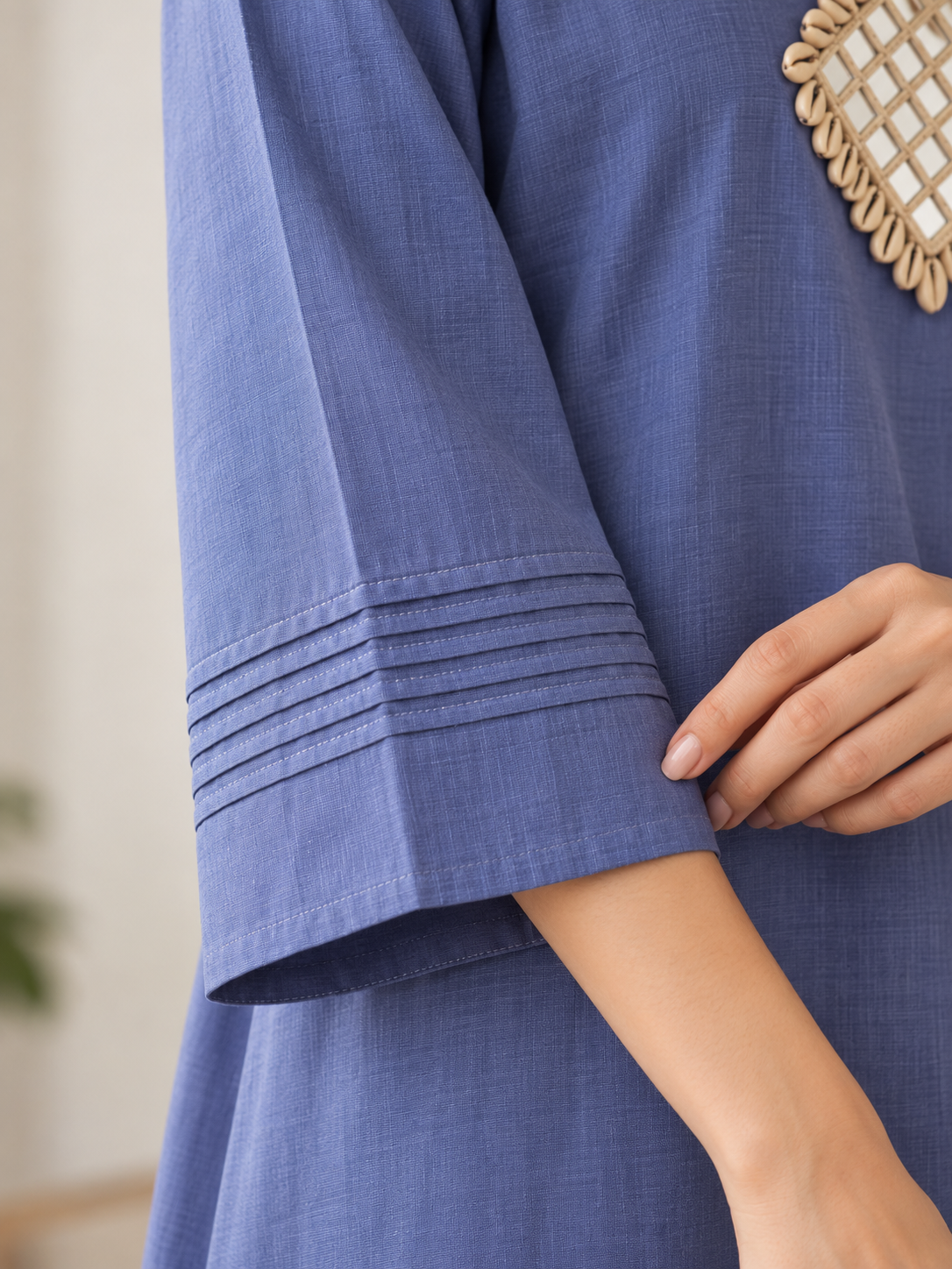 Mirror Work Powder Blue Cotton Kurta Set