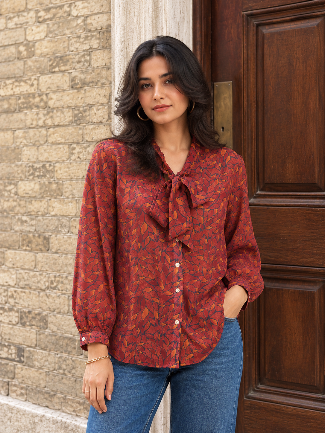 Maroon Lucent Leaf Bow Shirt