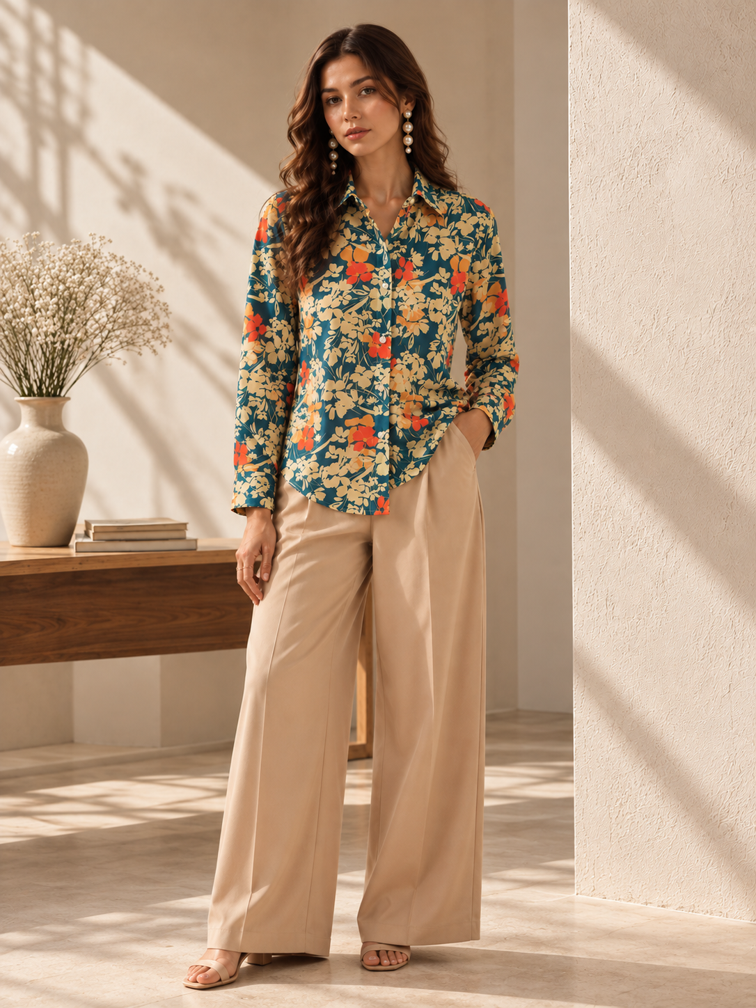 Navy Floral Print Shirt