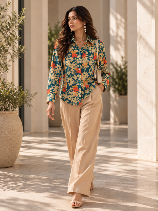 Navy Floral Print Shirt