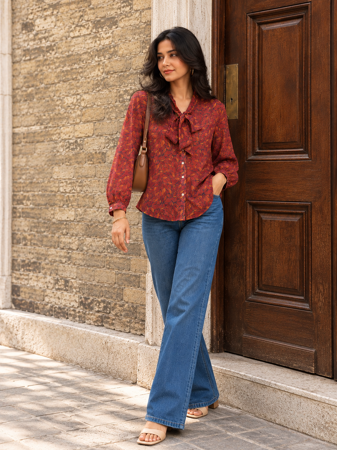 Maroon Lucent Leaf Bow Shirt