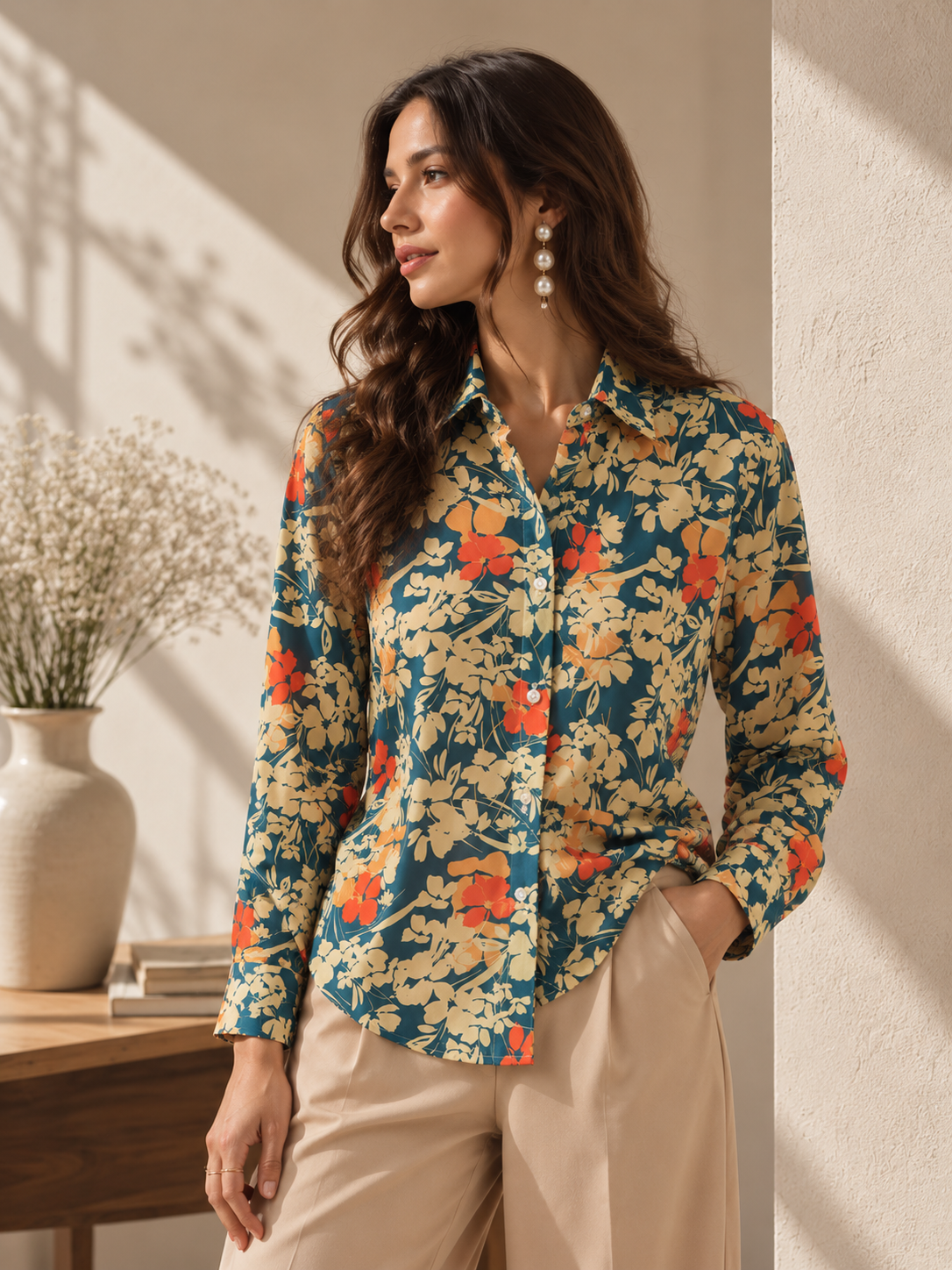 Navy Floral Print Shirt