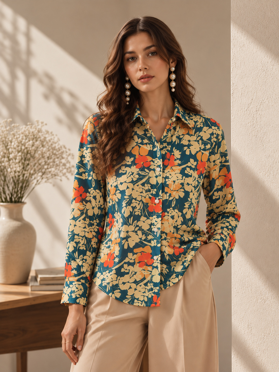 Navy Floral Print Shirt