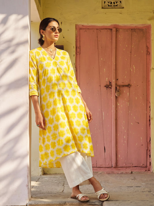 BAHAR– Yellow Printed A-Line Kurta Set