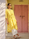 BAHAR– Yellow Printed A-Line Kurta Set