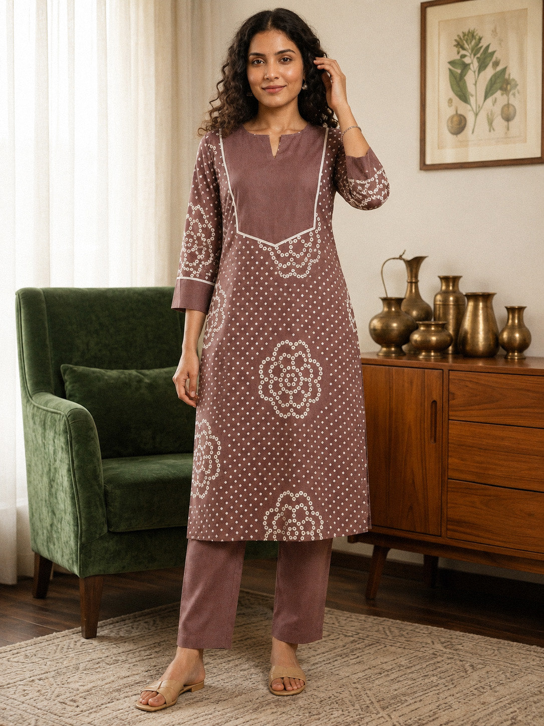 Bandhani - Dark English Brown Kurta Set