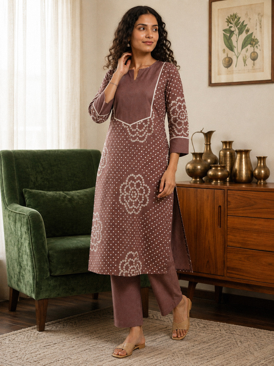 Bandhani - Dark English Brown Kurta Set
