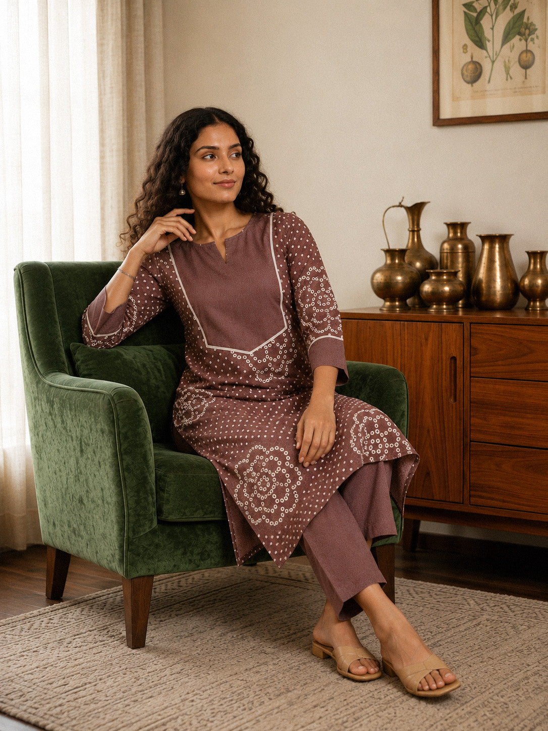 Bandhani - Dark English Brown Kurta Set