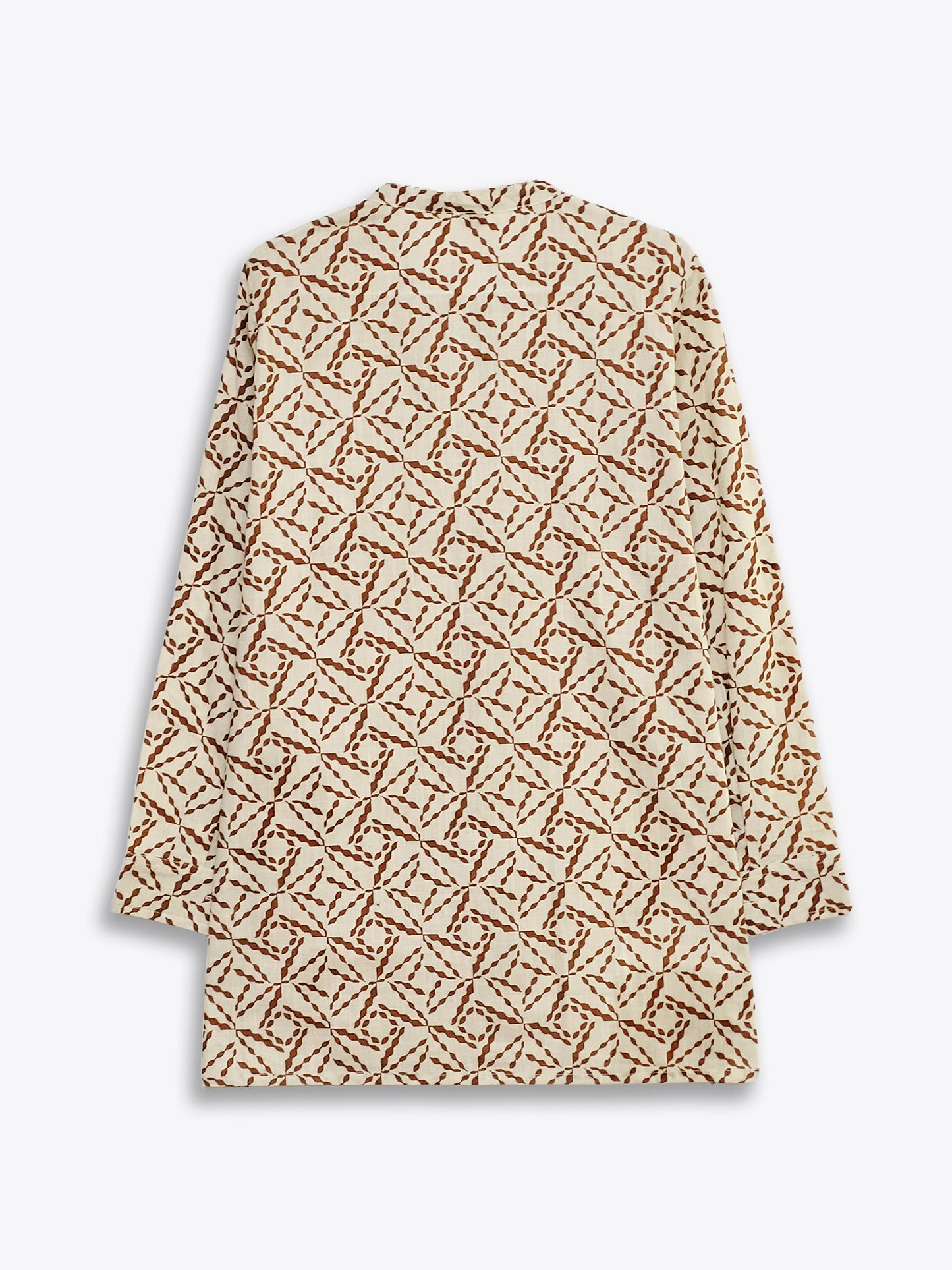 Printed Beige Mandarin Collar Shirt