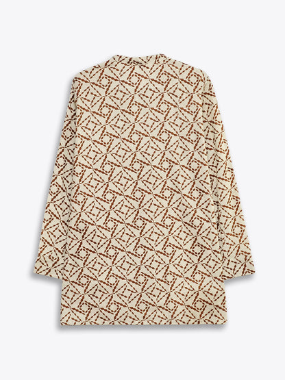 Printed Beige Mandarin Collar Shirt