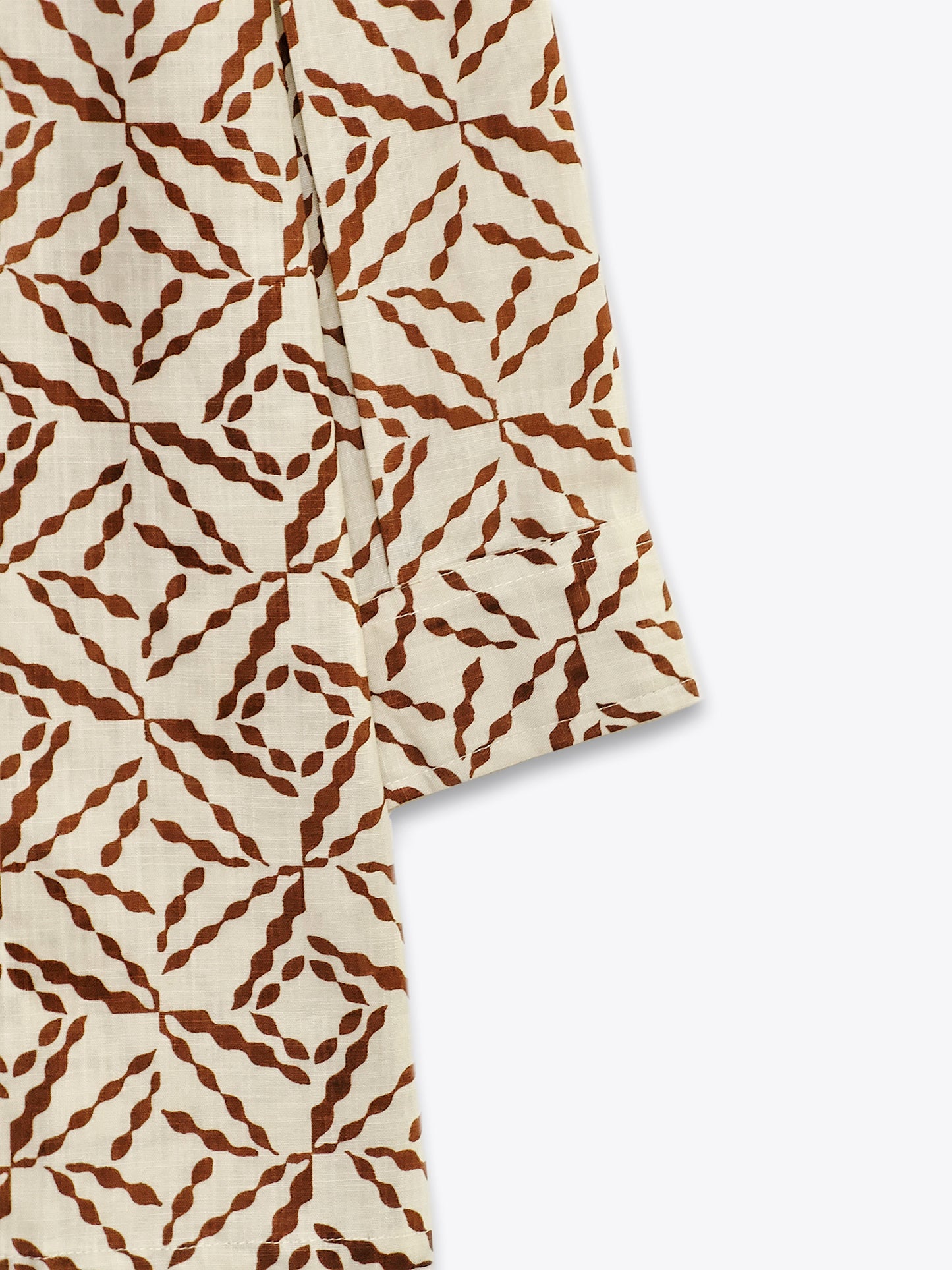 Printed Beige Mandarin Collar Shirt