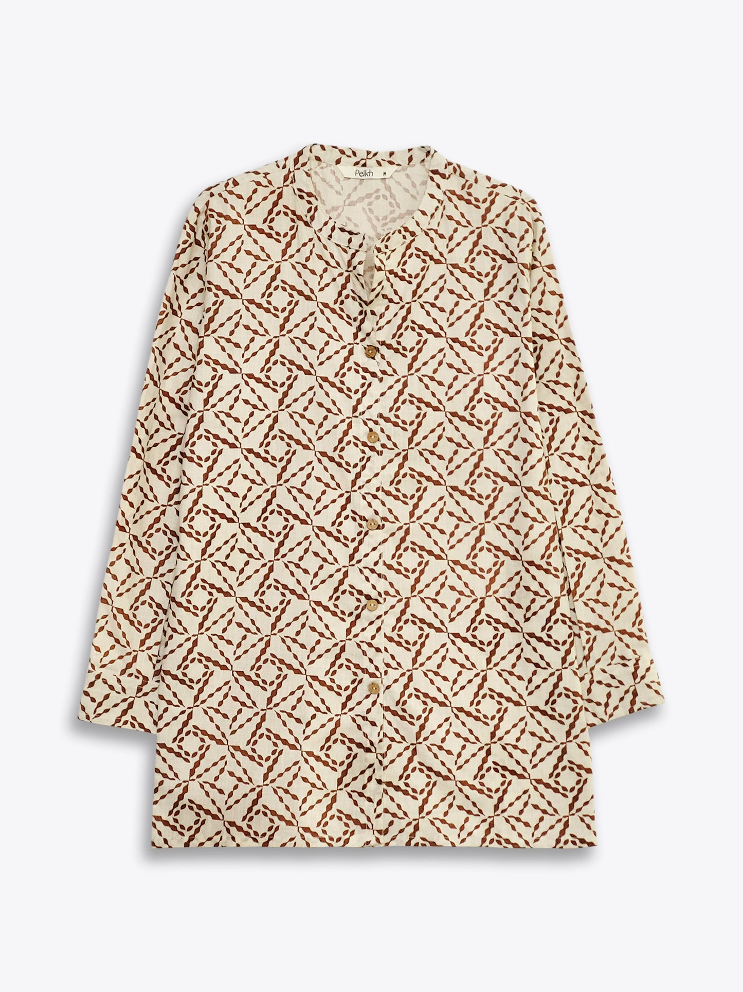 Printed Beige Mandarin Collar Shirt
