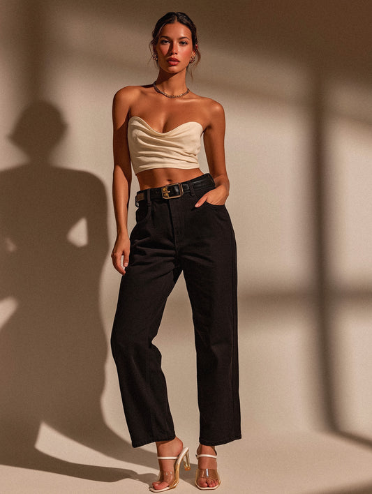 Black Straight Fit Wide Leg Jeans