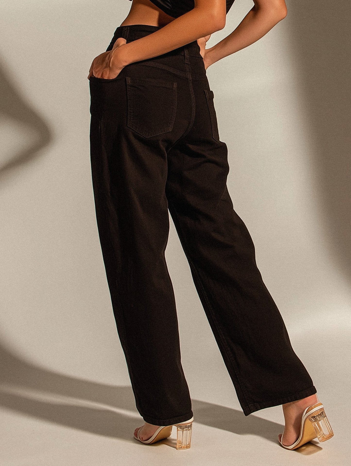 Black Straight Fit Wide Leg Jeans