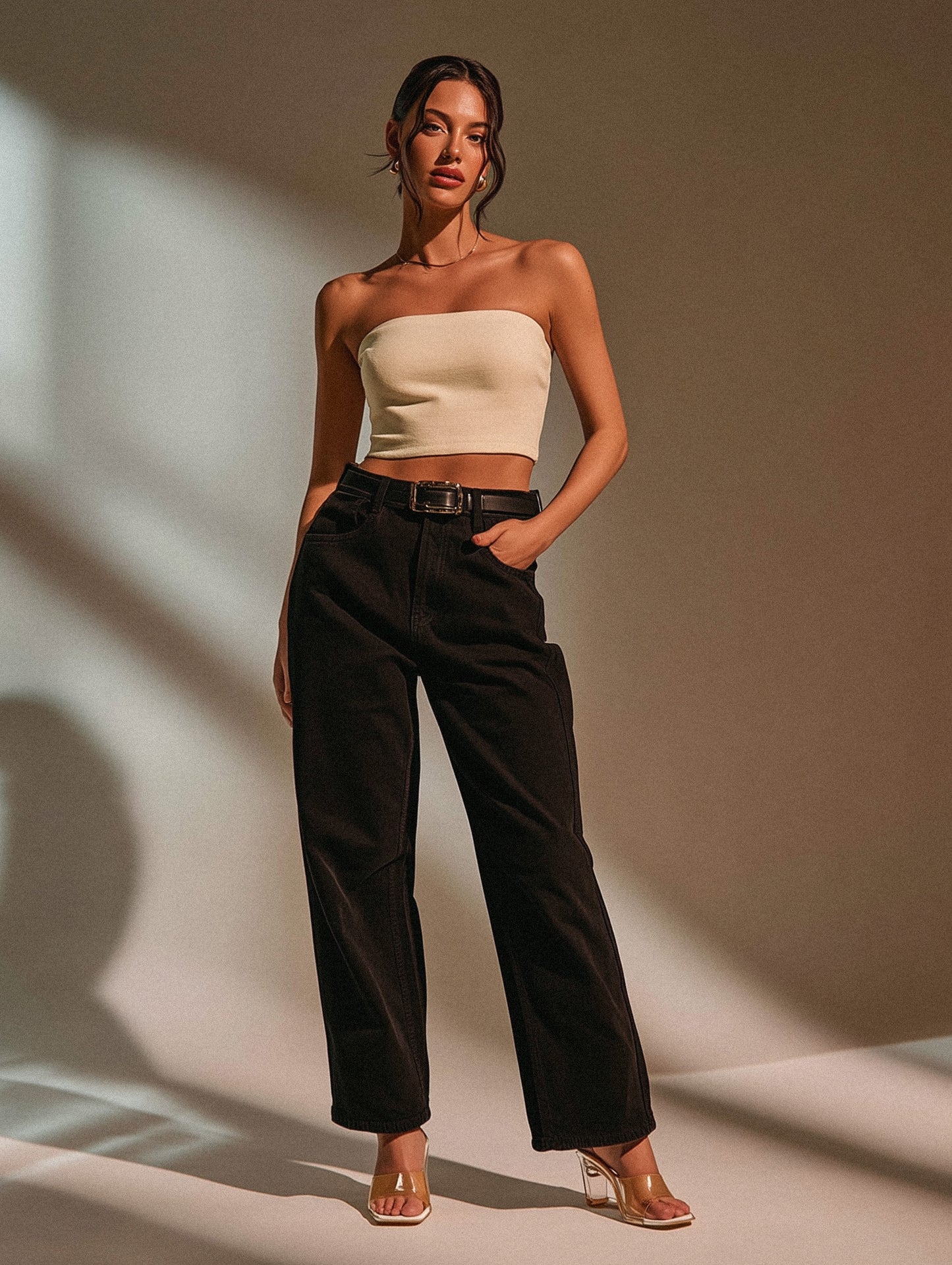 Black Straight Fit Wide Leg Jeans