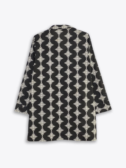 Black Tribal Print Lapel Collar Shirt