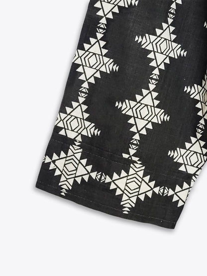 Black Tribal Print Lapel Collar Shirt