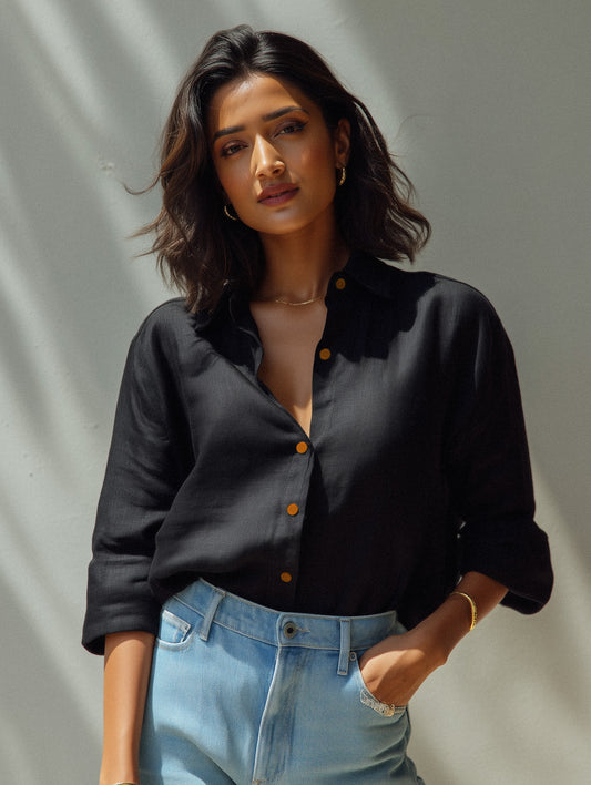 Midnight Black Cotton Shirt