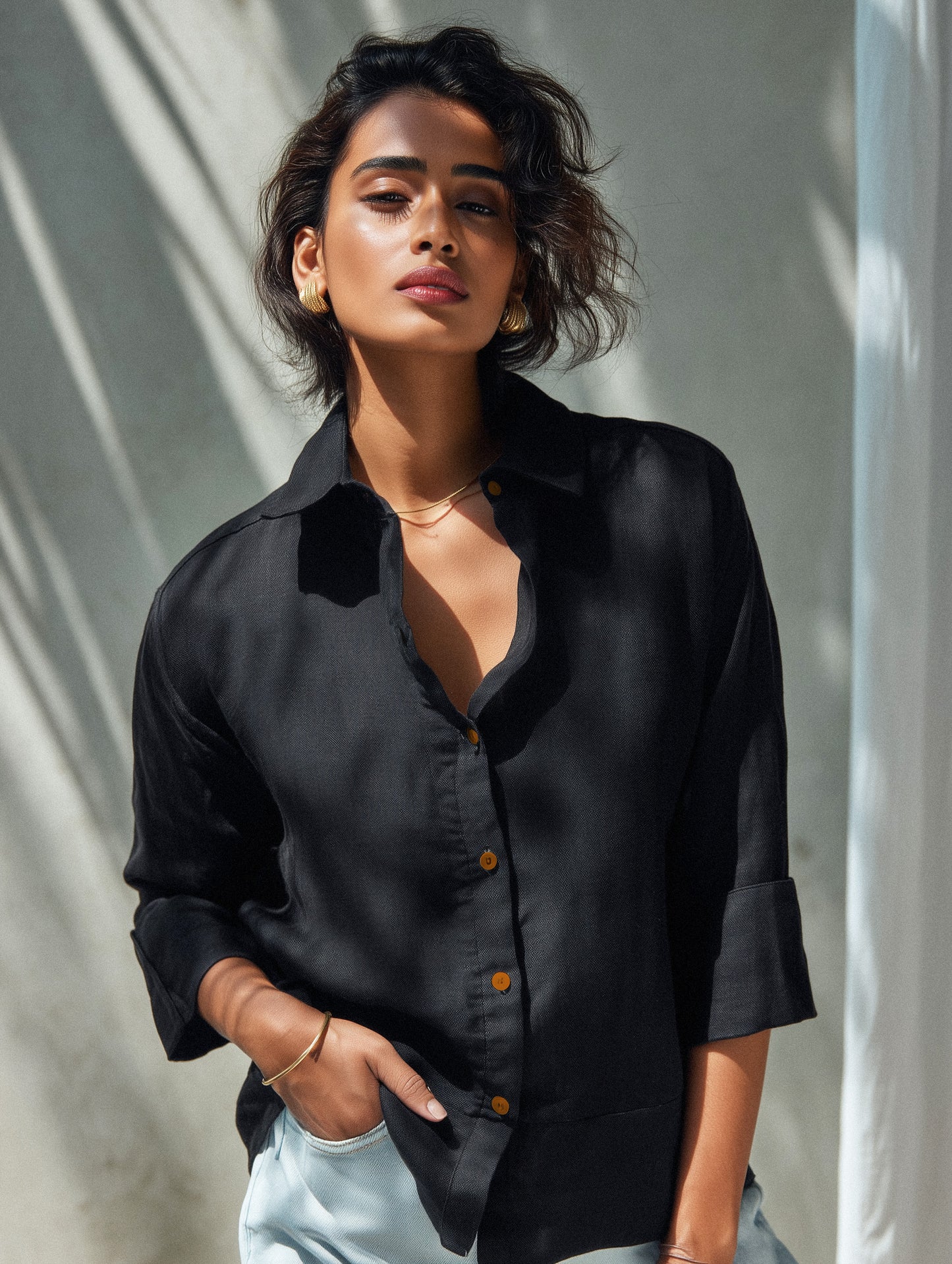 Midnight Black Cotton Shirt