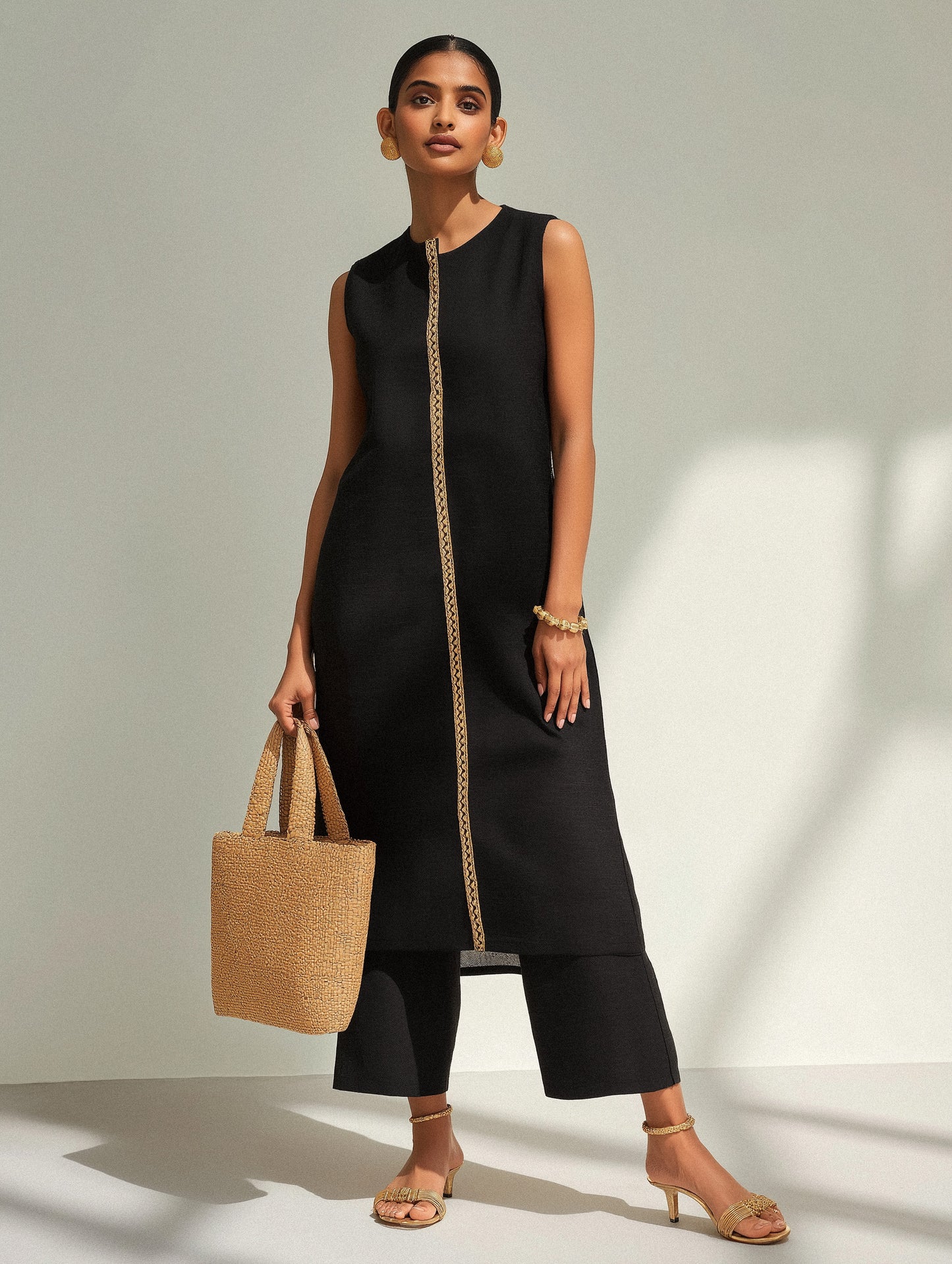 Black Embroidered Cotton Kurta Set