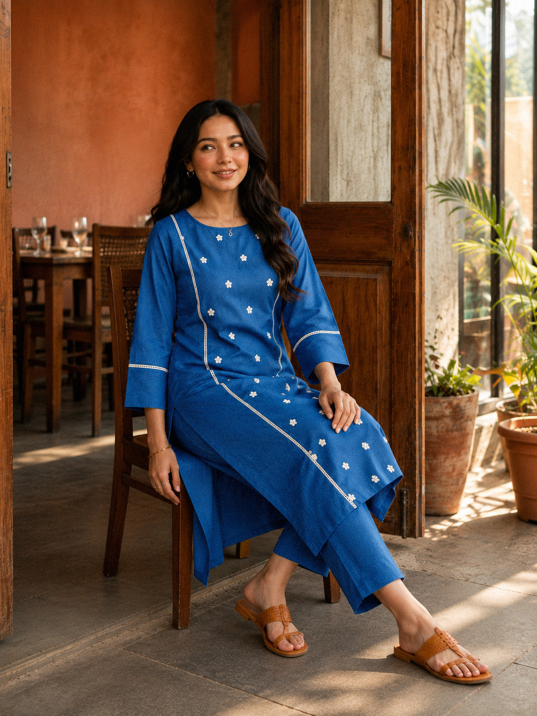 The Royal Blue - Embroidered Princess line Kurta Set