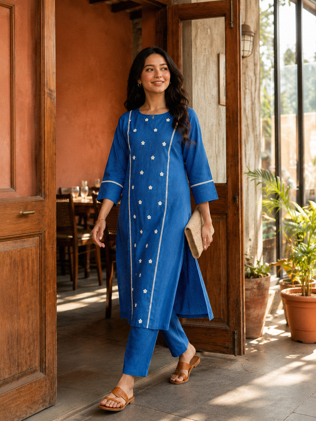 The Royal Blue - Embroidered Princess line Kurta Set