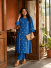 The Royal Blue - Embroidered Princess line Kurta Set