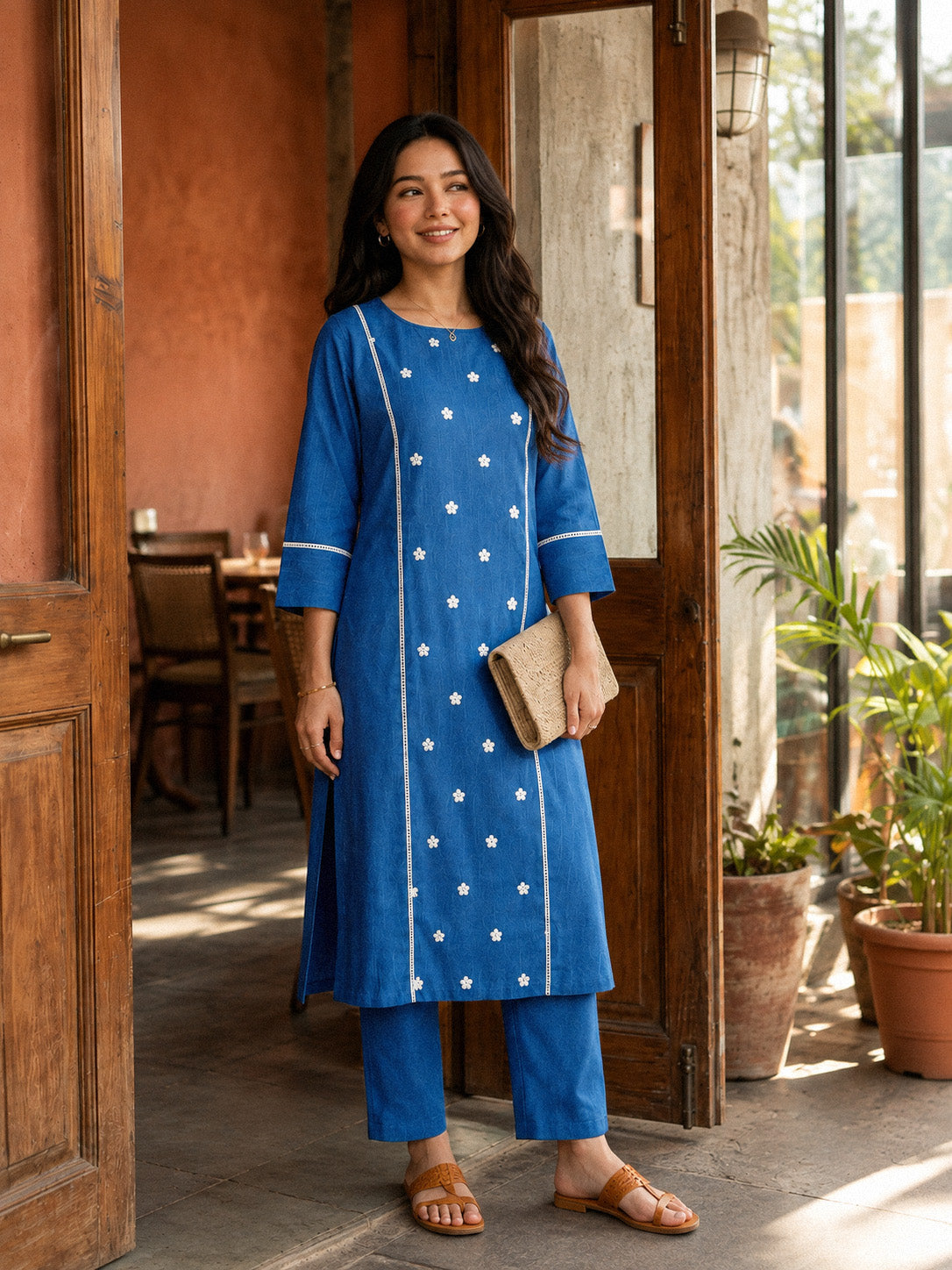 The Royal Blue - Embroidered Princess line Kurta Set