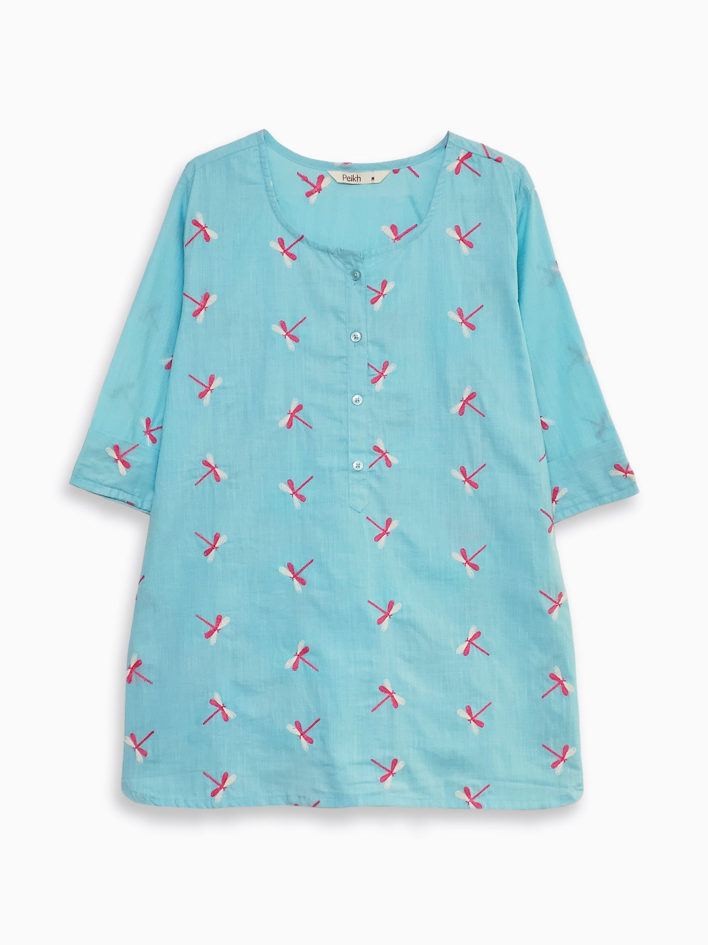 Blue Embroidered Cotton Top