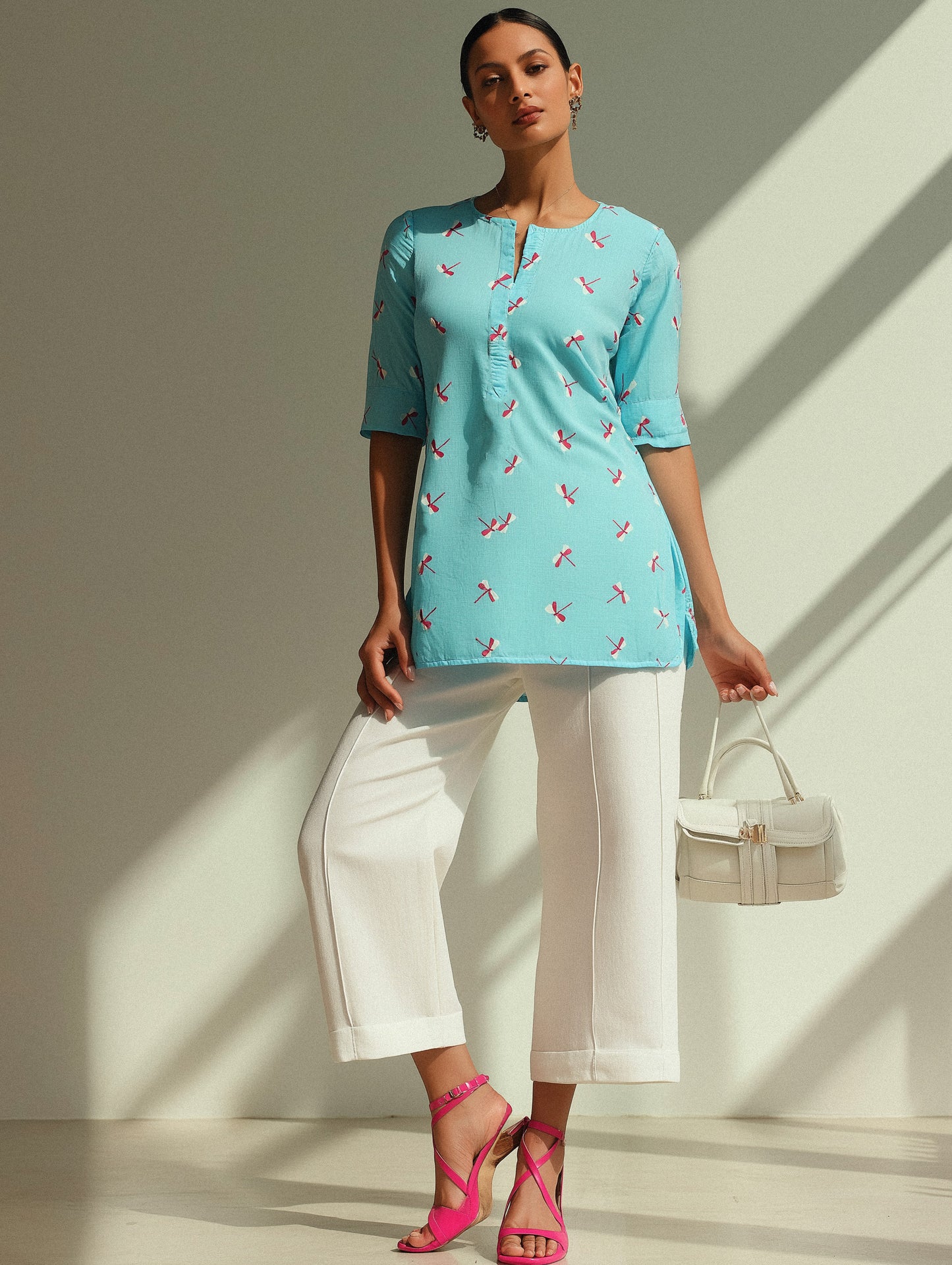 Blue Embroidered Cotton Top