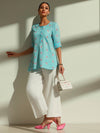Blue Embroidered Cotton Top