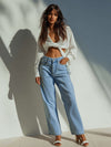 Blue Denim Straight Fit Wide Leg Jeans