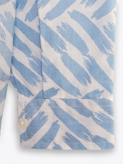 Printed Blue Mandarin Collar Shirt