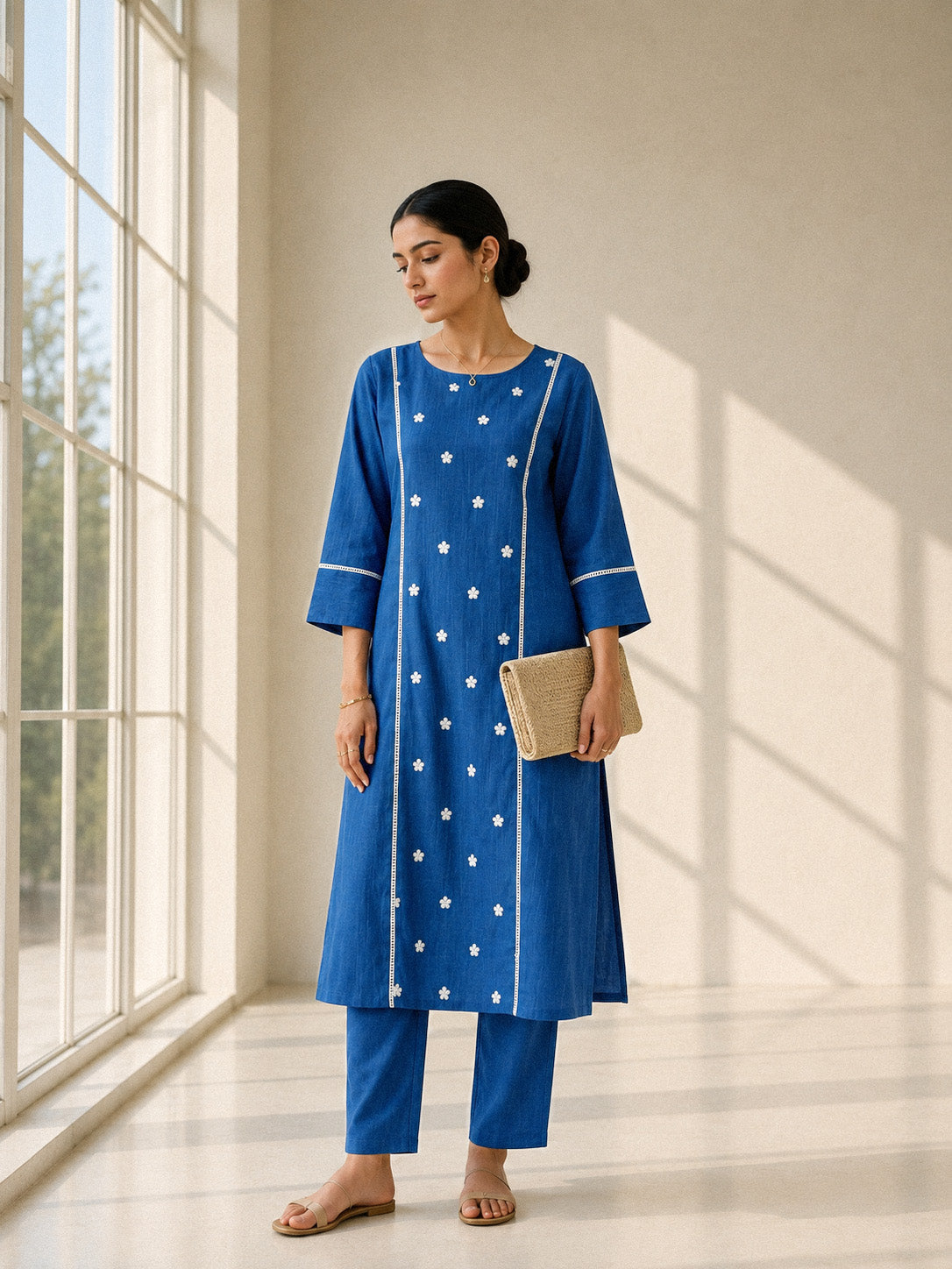 The Royal Blue - Embroidered Princess line Kurta Set