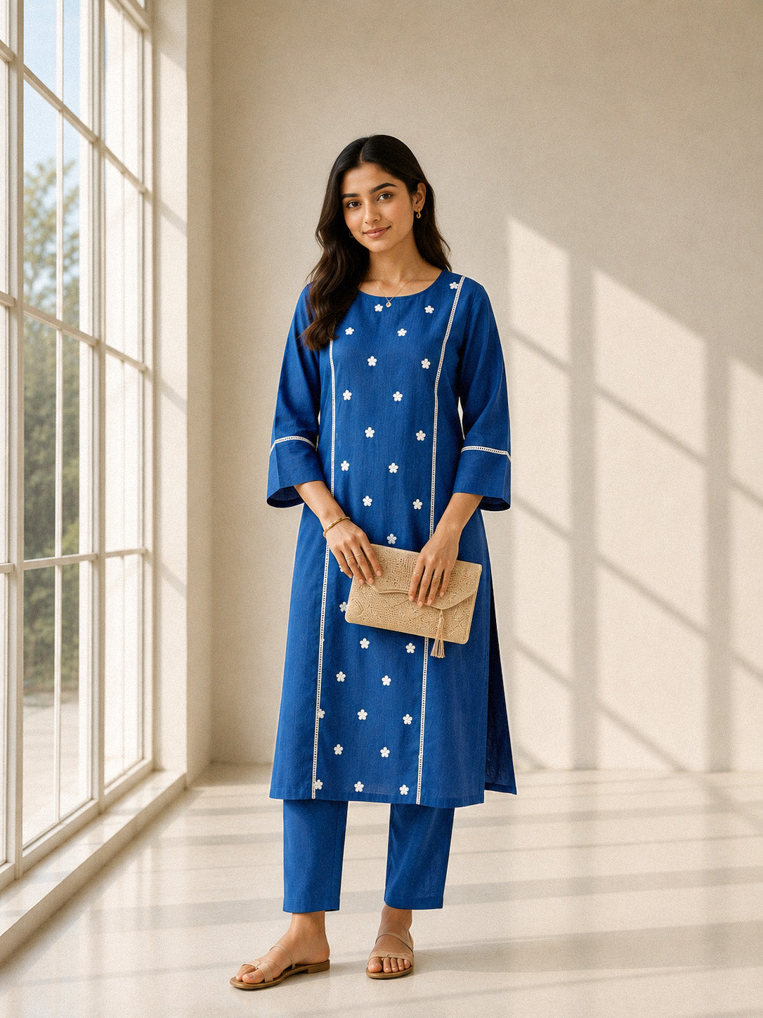 The Royal Blue - Embroidered Princess line Kurta Set