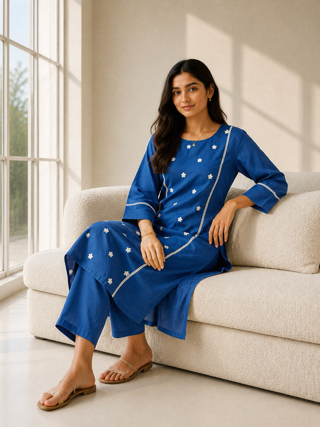 The Royal Blue - Embroidered Princess line Kurta Set