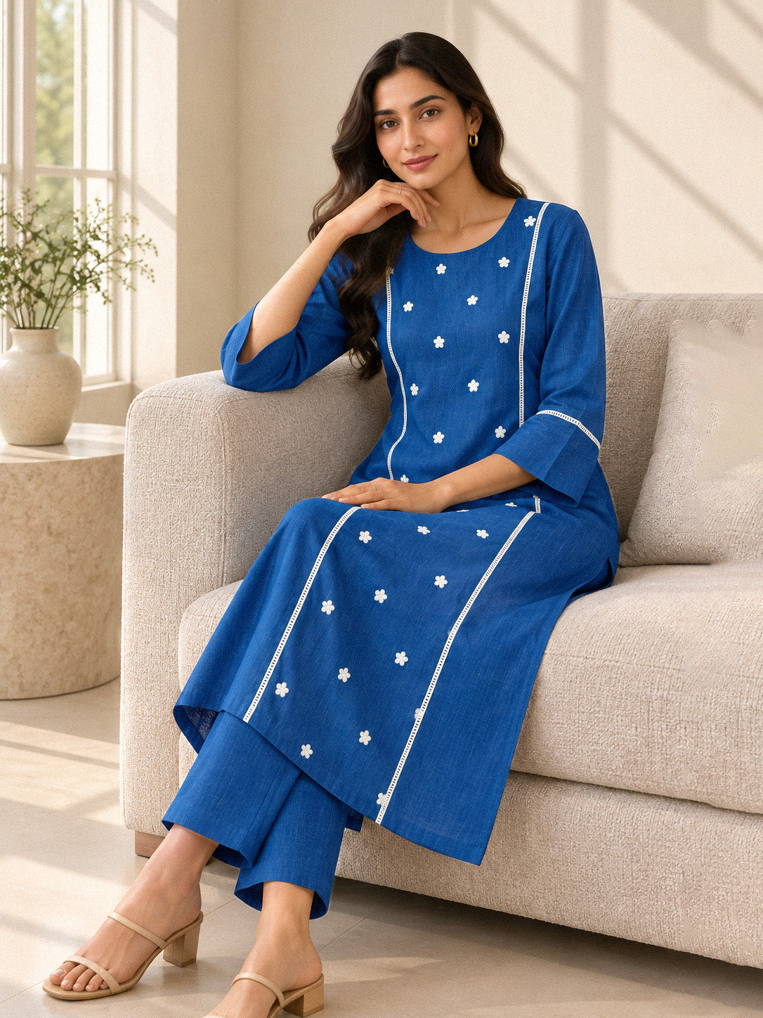 The Royal Blue - Embroidered Princess line Kurta Set