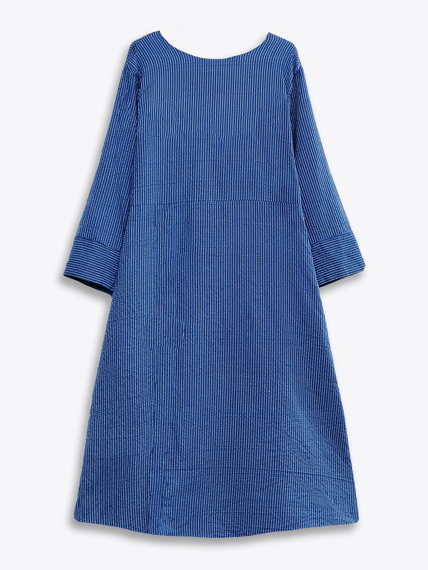 Blue Kantha Embroidered Cotton A-Line Kurta Set