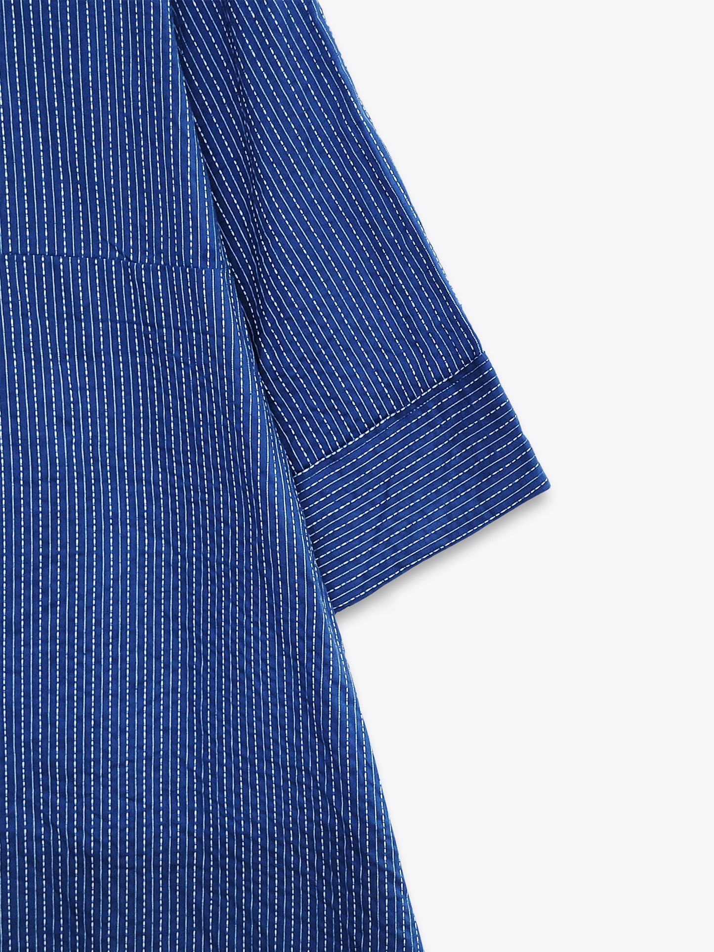 Blue Kantha Embroidered Cotton A-Line Kurta Set