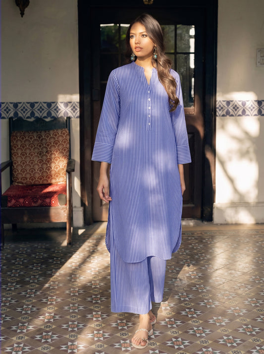 English Blue Stripes Kurta Set